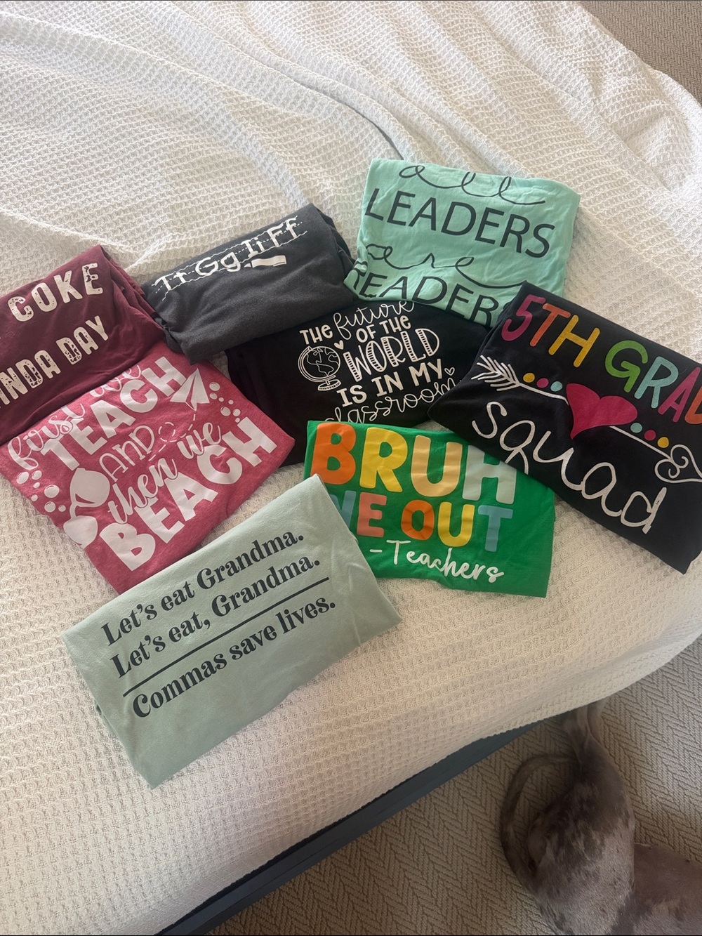 Assorted Graphic Teacher Tees - Mint, Black, Pink, Green, Gray